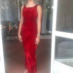 Dolce & Gabbana red velvet patchwork maxi d